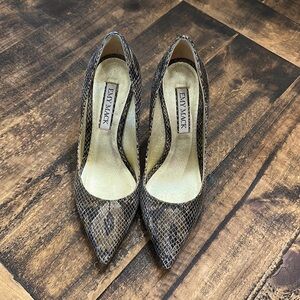 EMY MACK Brown Snakeskin Pointy Toe Pumps